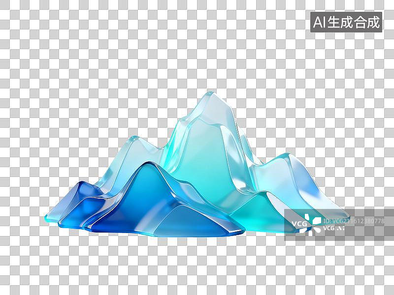 【AI数字艺术】3D渲染，透明琉璃质感，玻璃中国山水风景，国风山元素，山，山脉，国潮风山水画，免抠元素图片素材