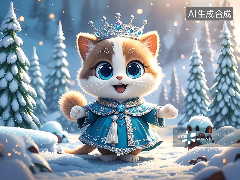 【AI数字艺术】雪地小猫公主冬日童话图片素材