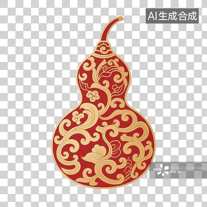 【AI数字艺术】国风手绘插画，红色中国风葫芦花纹，宝葫芦，葫芦，免抠元素图片素材