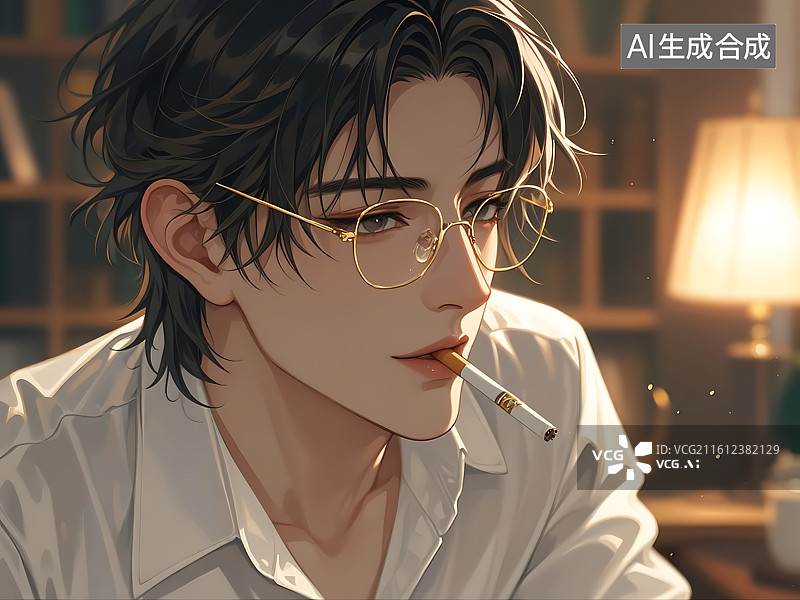 【AI数字艺术】戴眼镜的年轻男性侧脸特写图片素材