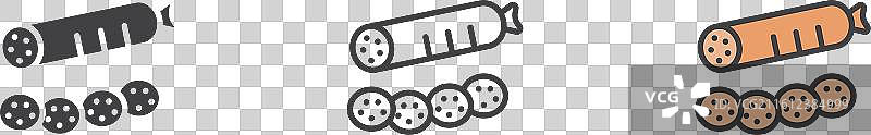 白色背景上的萨拉米香肠图标集图片素材