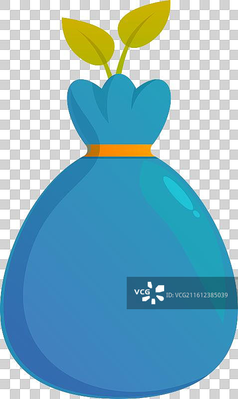 象征着绿色叶子的蓝色垃圾袋图片素材