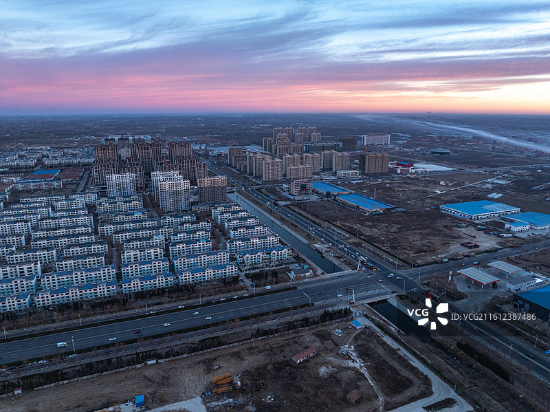 山东省滨州市无棣县城市日出云海朝霞图片素材