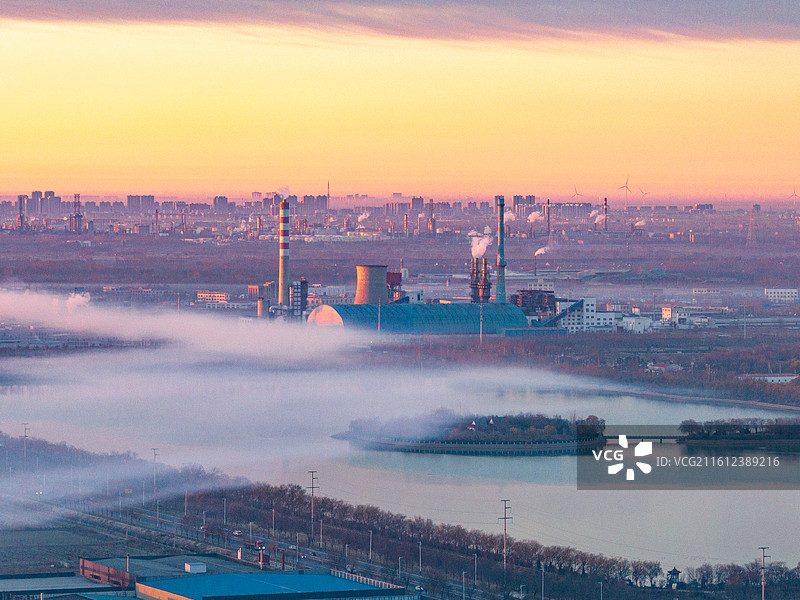 山东省滨州市无棣县城市日出云海朝霞图片素材
