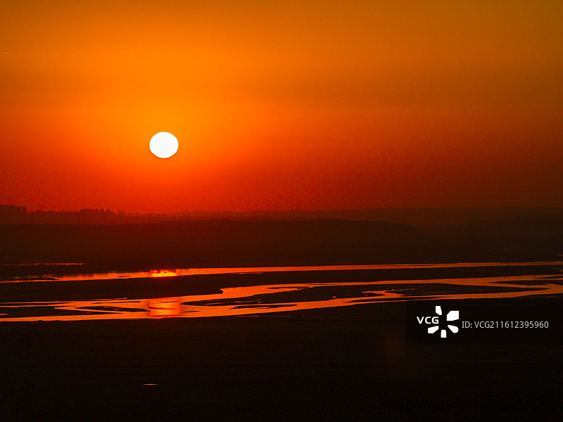 河南省郑州市 黄河落日 风景图片素材