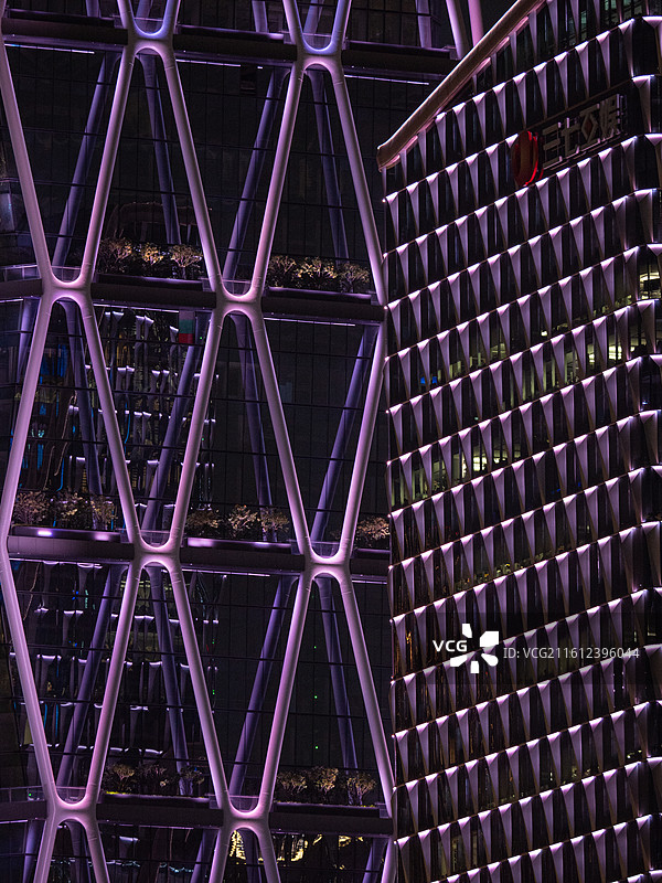 夜景，广州珠江新城CBD，建筑灯光，玻璃幕墙灯光图片素材