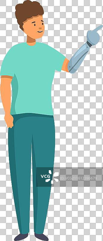 一名年轻男子用假肢指向图片素材