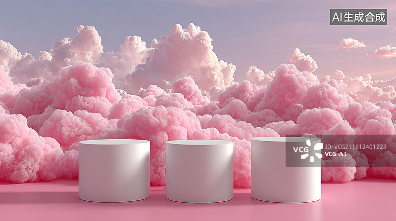 【AI数字艺术】粉色云朵背景展台平台图片素材