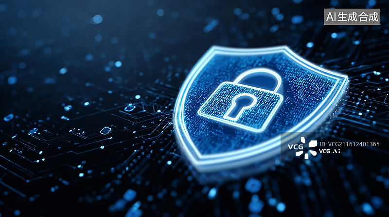 【AI数字艺术】蓝色盾牌与网络安全图片素材