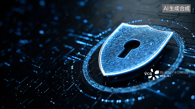 【AI数字艺术】蓝色盾牌与网络安全图片素材
