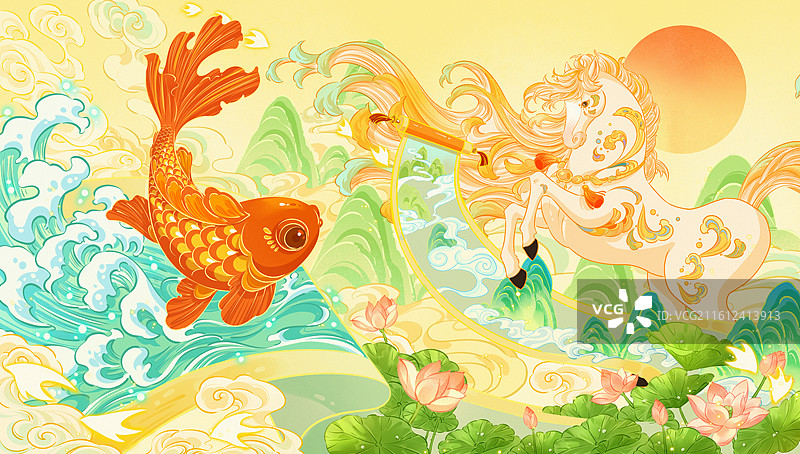 元宵节 国风灯会节日插画 场景设计图片素材