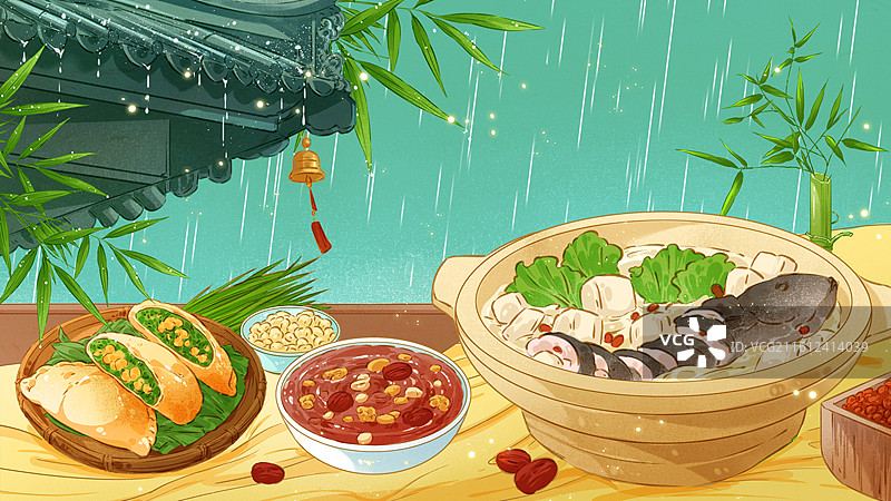 二十四节气·雨水 国风插画图片素材
