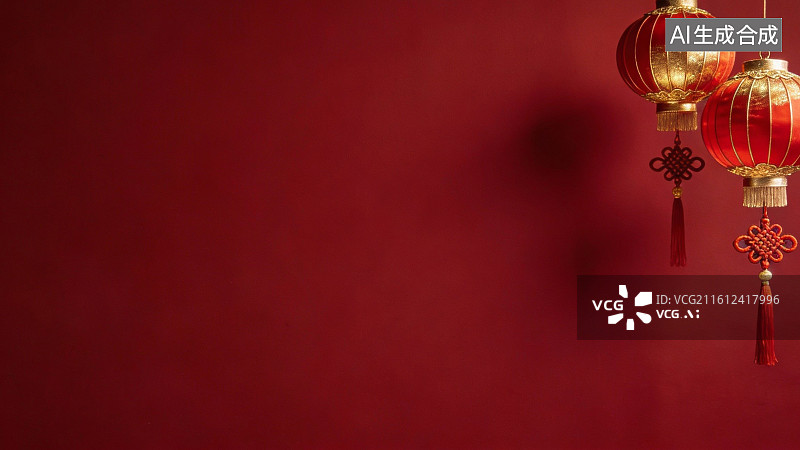 【AI数字艺术】红色灯笼悬挂于深红背景图片素材