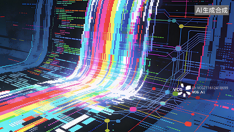 【AI数字艺术】数字数据流与电路网络图片素材