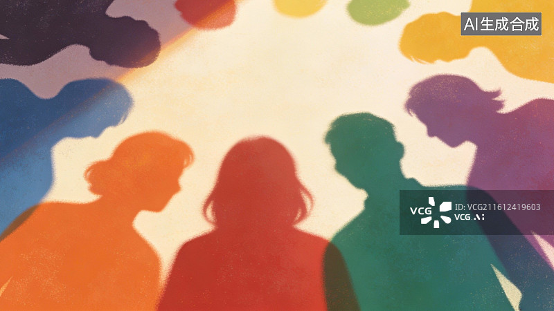 【AI数字艺术】彩色剪影人物围圈图片素材