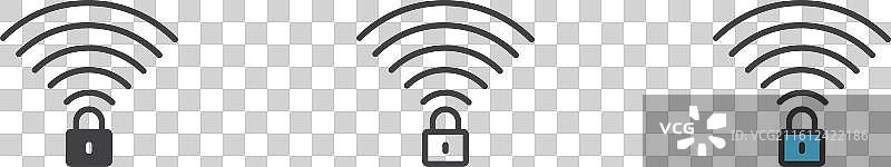 白色背景上的Wi-Fi安全图标集图片素材