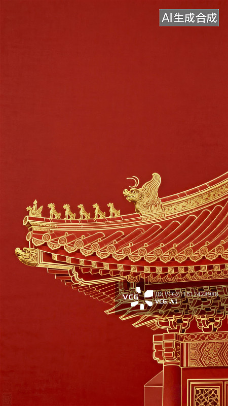 【AI数字艺术】红色背景上的斗拱图案图片素材
