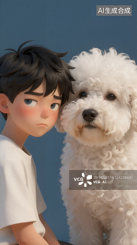 【AI数字艺术】男孩与小狗的温馨时光图片素材