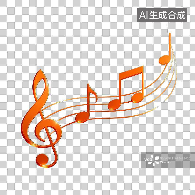 【AI数字艺术】橙色音符与五线谱艺术图案图片素材