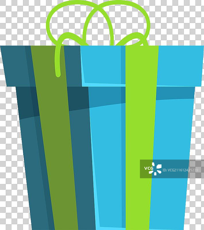 蓝绿色条纹礼品盒，系着绿色丝带图片素材