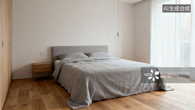 【AI数字艺术】简约风格卧室内部图片素材