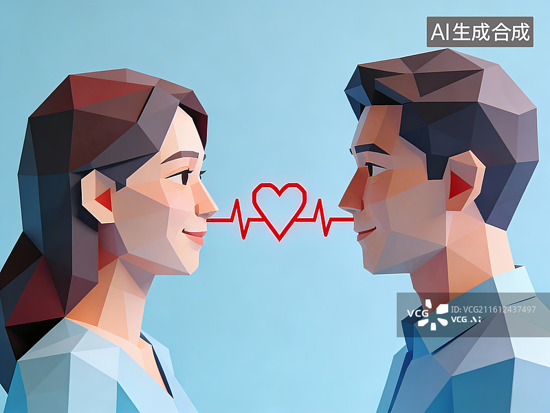 【AI数字艺术】低多边形风格情侣对视图片素材