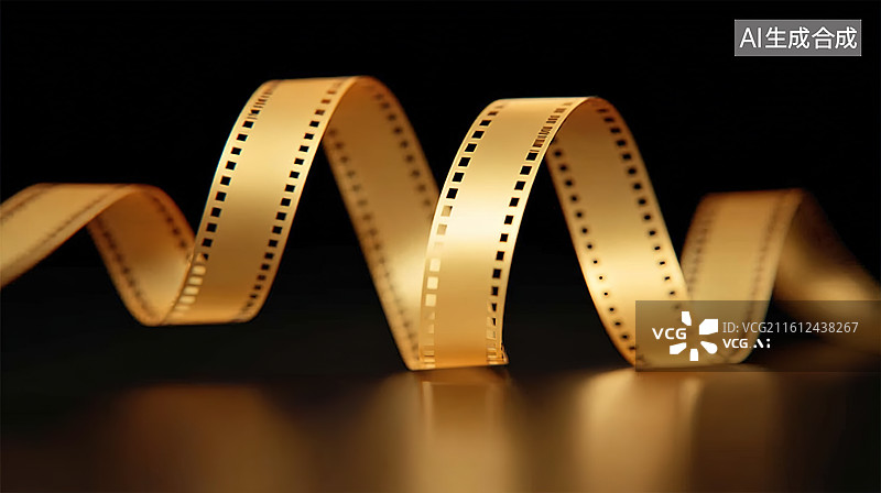 【AI数字艺术】黑色背景下的金色胶片电影工业主题插画图片素材
