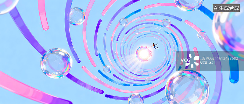 【AI数字艺术】彩色螺旋光圈与奔跑小人图片素材