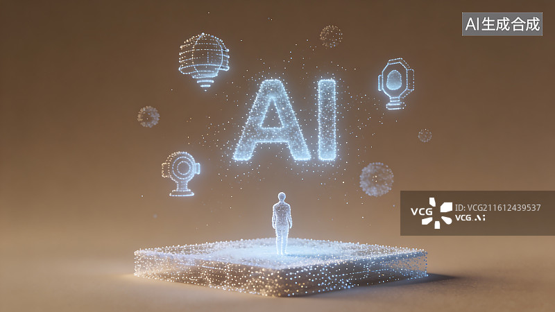 【AI数字艺术】人类与人工智能技术融合概念图图片素材