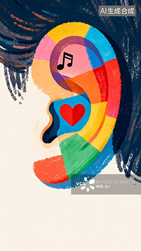 【AI数字艺术】完整听觉需要用心呵护　3月爱耳日主题创意插画系列图片素材