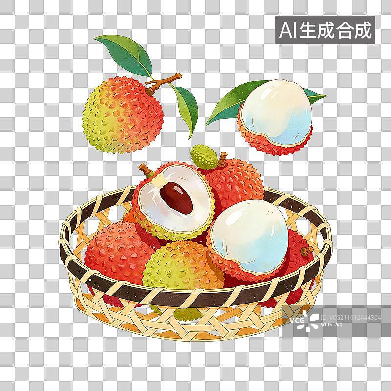【AI数字艺术】荔枝果篮插画图片素材