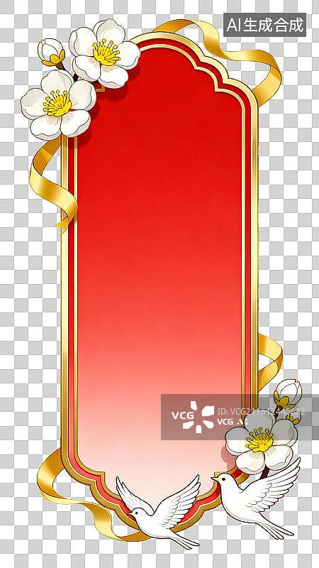 【AI数字艺术】花饰边框红金风节日装饰场景图片素材