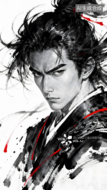 【AI数字艺术】水墨古风侠客背影插画图片素材