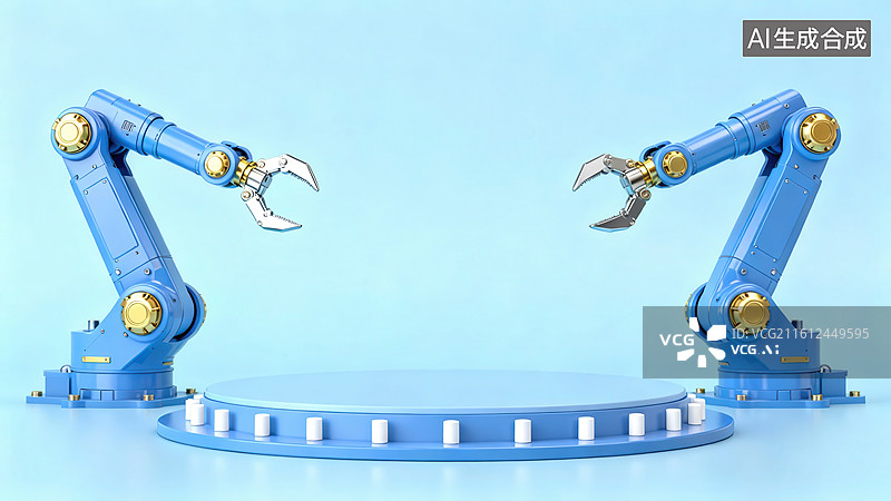 【AI数字艺术】蓝色机械臂对称展示图片素材