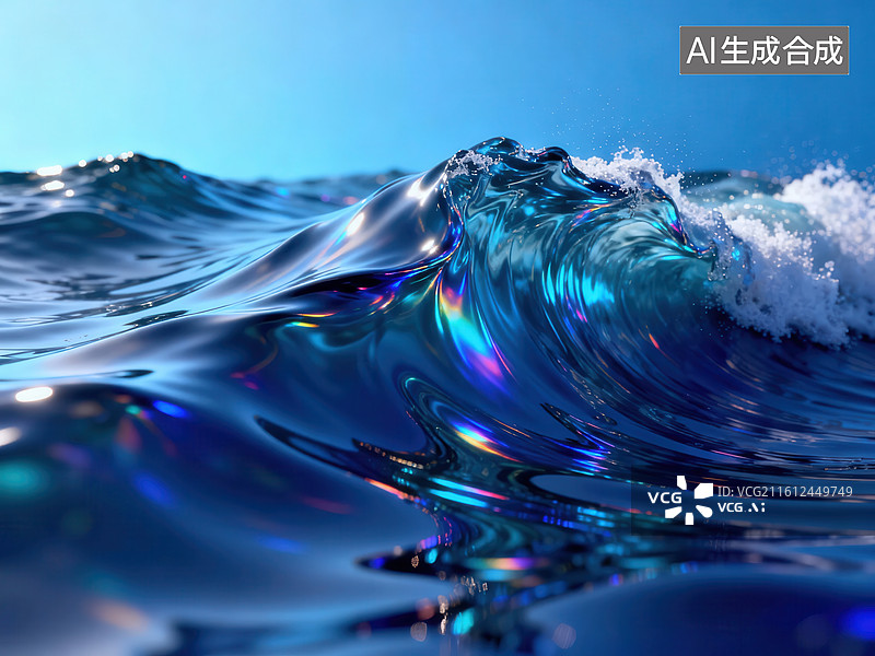 【AI数字艺术】海浪翻涌折射彩虹光图片素材