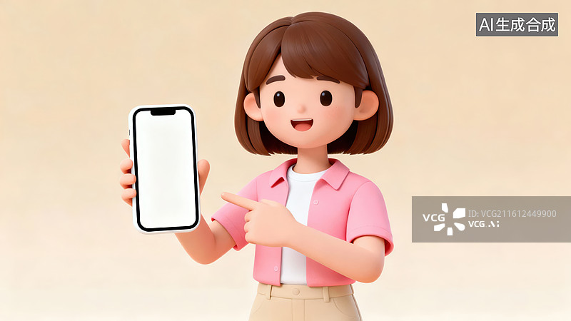 【AI数字艺术】卡通人物展示手机屏幕图片素材
