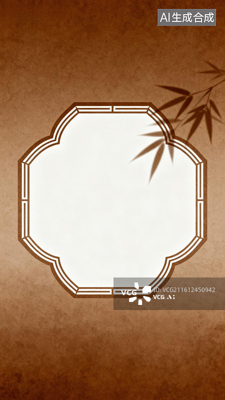 【AI数字艺术】中式古典边框与竹叶图案图片素材