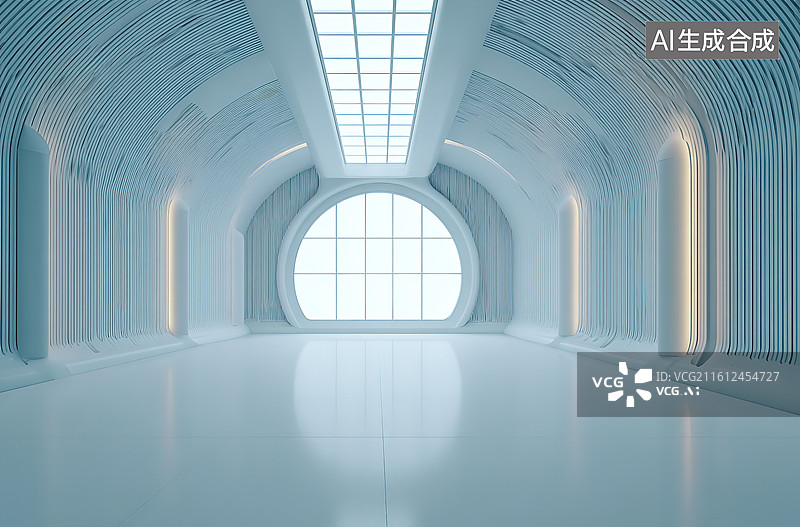 【AI数字艺术】未来感白色弧形走廊图片素材