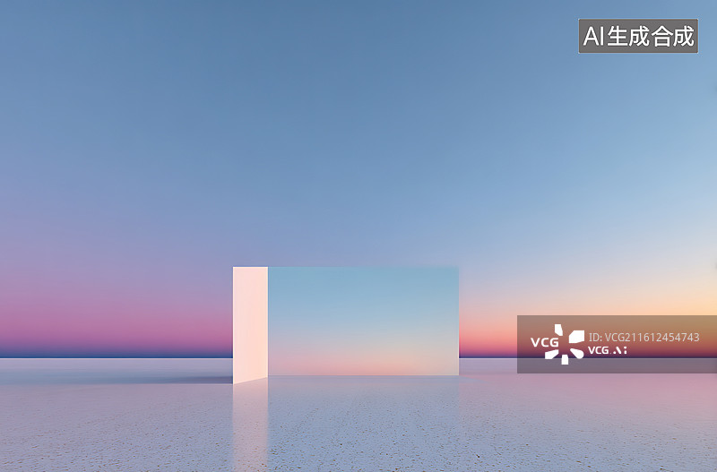 【AI数字艺术】极简几何体与渐变天空图片素材