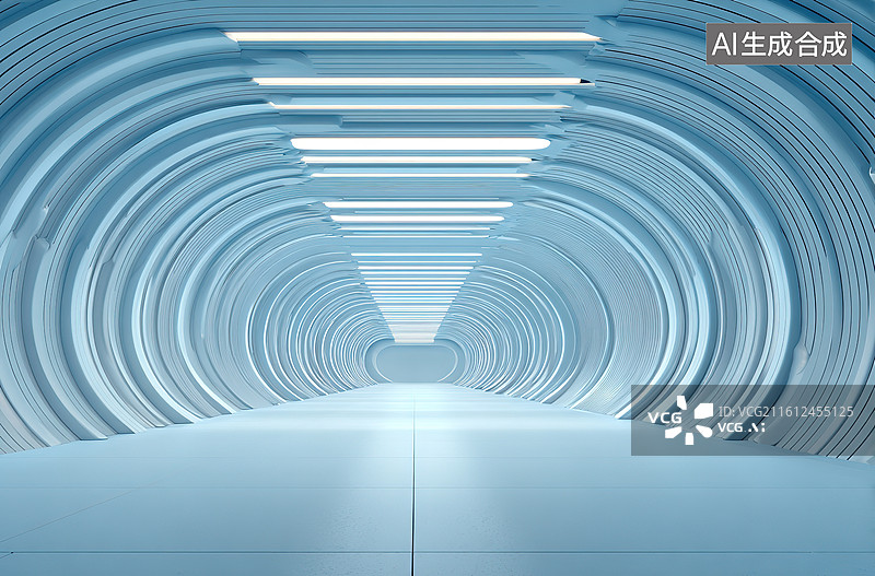 【AI数字艺术】蓝色螺旋隧道内部景象图片素材