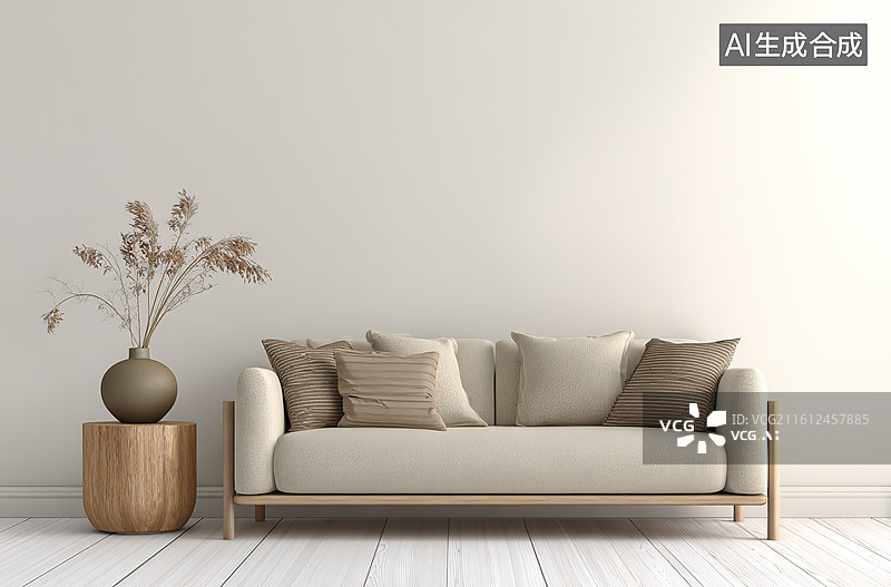 【AI数字艺术】简约风格客厅沙发与装饰图片素材