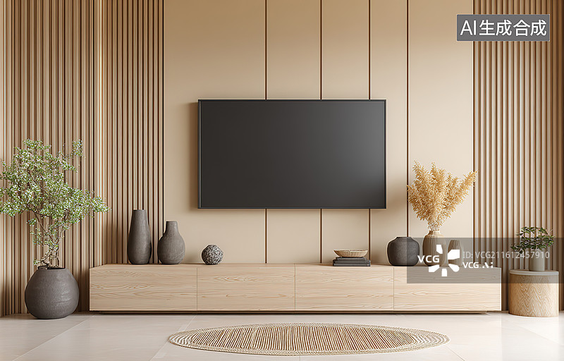 【AI数字艺术】现代简约客厅电视墙设计图片素材