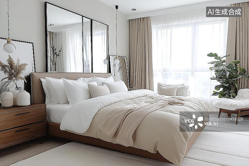 【AI数字艺术】极简现代自然光线卧室图片素材