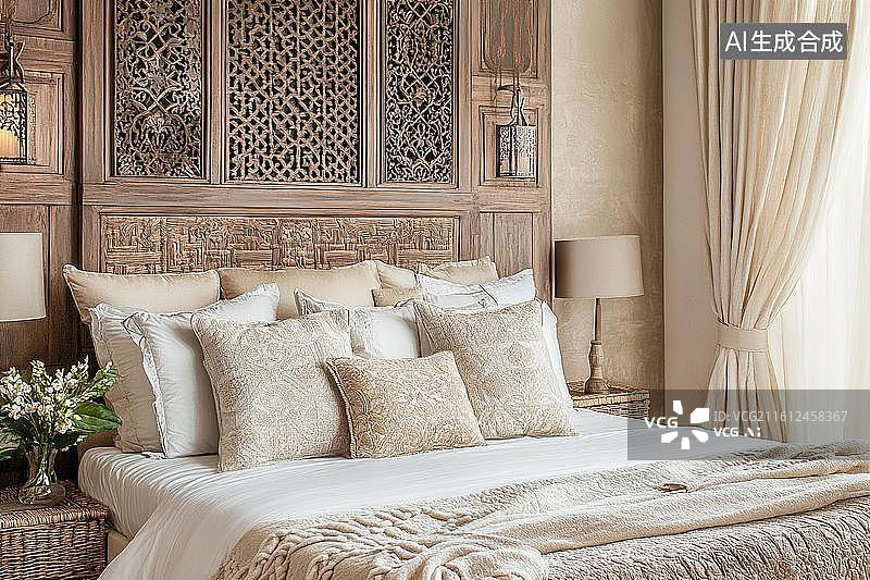 【AI数字艺术】极简现代自然光线卧室图片素材