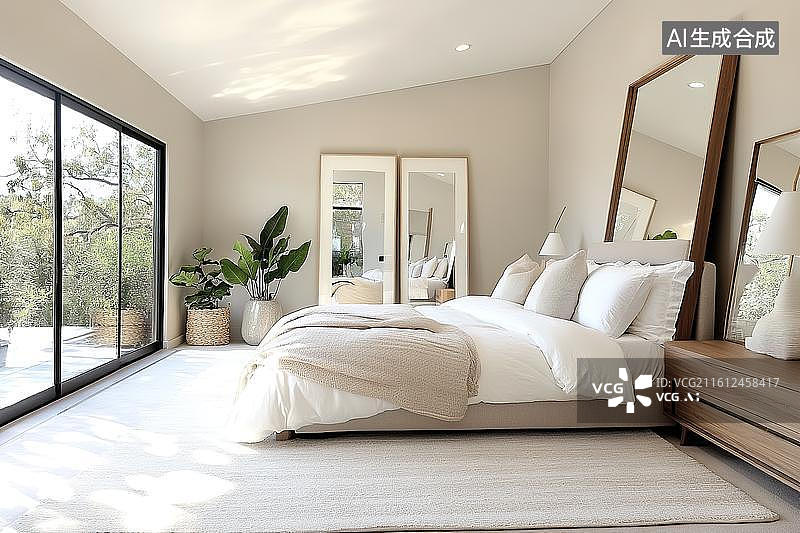 【AI数字艺术】极简现代自然光线卧室图片素材