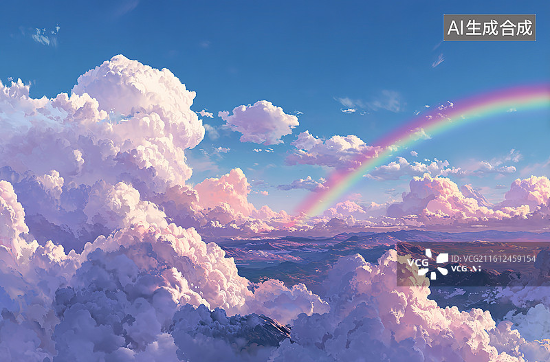 【AI数字艺术】彩虹映照云海天空图片素材