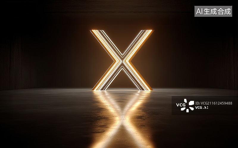 【AI数字艺术】发光的X形符号在黑暗空间中图片素材