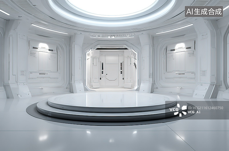 【AI数字艺术】未来风格的白色科技空间图片素材