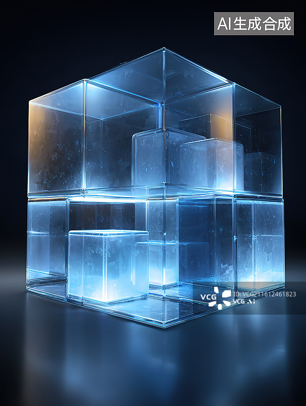 【AI数字艺术】透明立方体结构光影效果图片素材