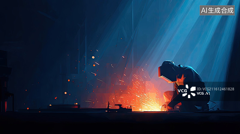 【AI数字艺术】焊工在火花中作业的剪影图片素材